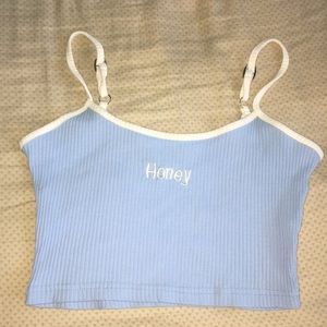 Light blue “honey” crop top